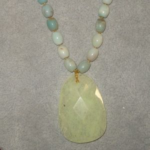 George Faceted Green Quartz n Blue Beaded Lamar Pendant Choker Necklace